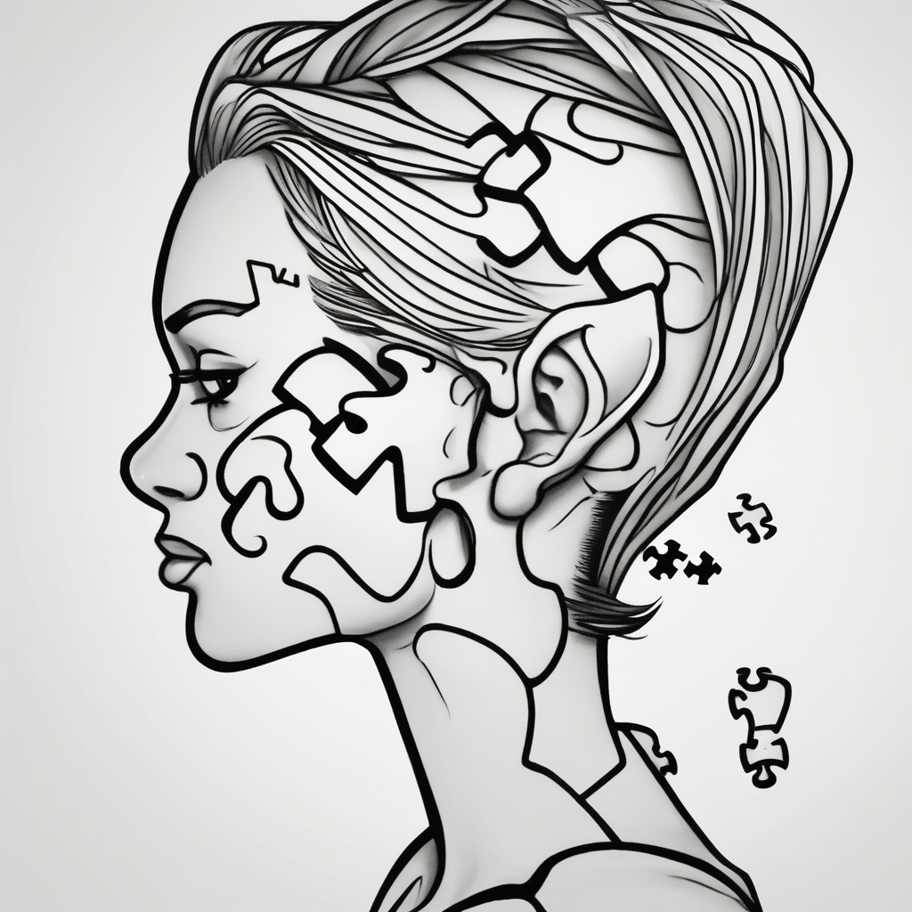side of the neck puzzle piece tattoo where one of the pieces says Rella fishing tattoos, AI-generated Cartoon tattoo design